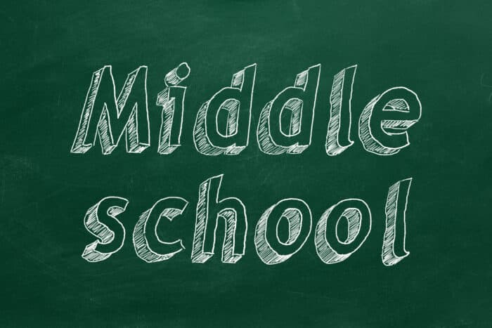 hand drawn "middle school" on chalkboard