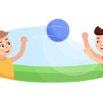 Boys playing ball flat vector illustration